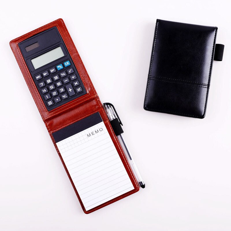 stationery small pocket notebook A7 PU leather notepad business work note book daily memo planner with calculator