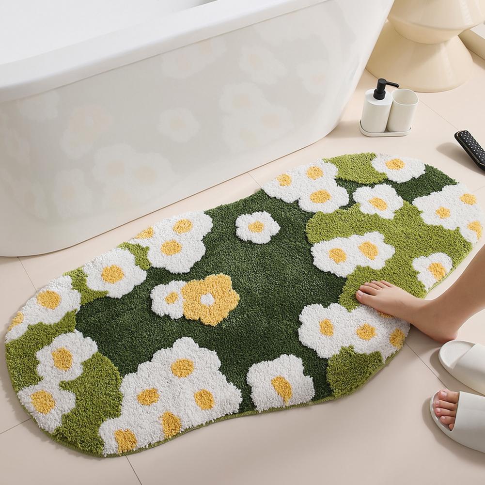 Alfombra antideslizante, decoración de baño de musgo acogedora, alfombra de baño gruesa antideslizante con estampado de flores de dibujos animados, musgo absorbente suave para ducha