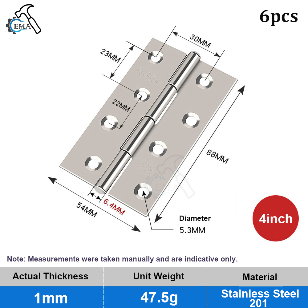 Bisagra de puerta de 4 pulgadas, bisagras planas de acero inoxidable, bisagras para ventana, gabinete, conector de puerta, estantería, caja de madera, muebles, 6/10 Uds.: Blanco