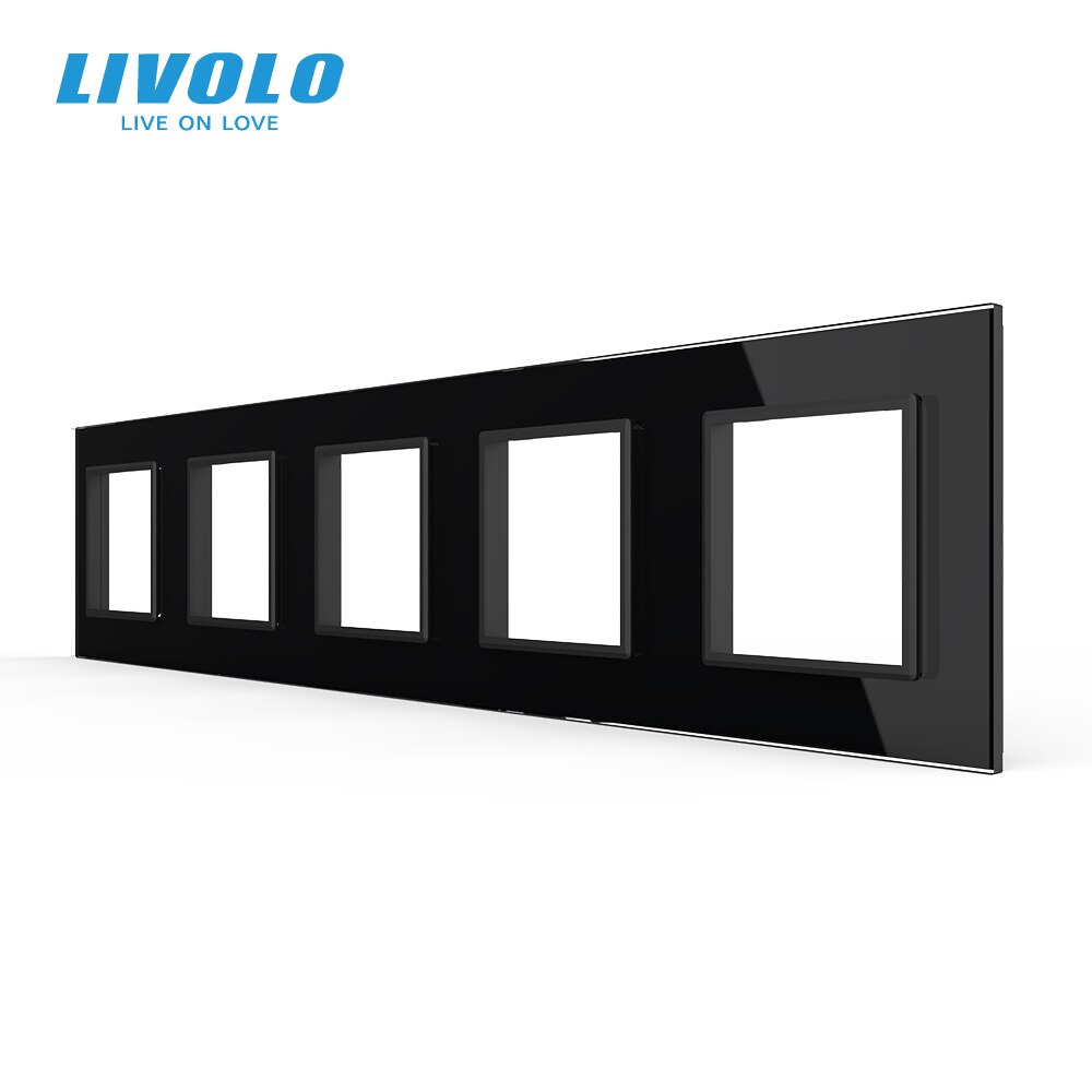 Livolo Eu Standaard Luxe 3 Kleuren Crystal Glass Switch Panel, 364Mm * 80Mm,, vijfvoudig Glass Panel Voor Muur Socket C7-5SR-11: Black