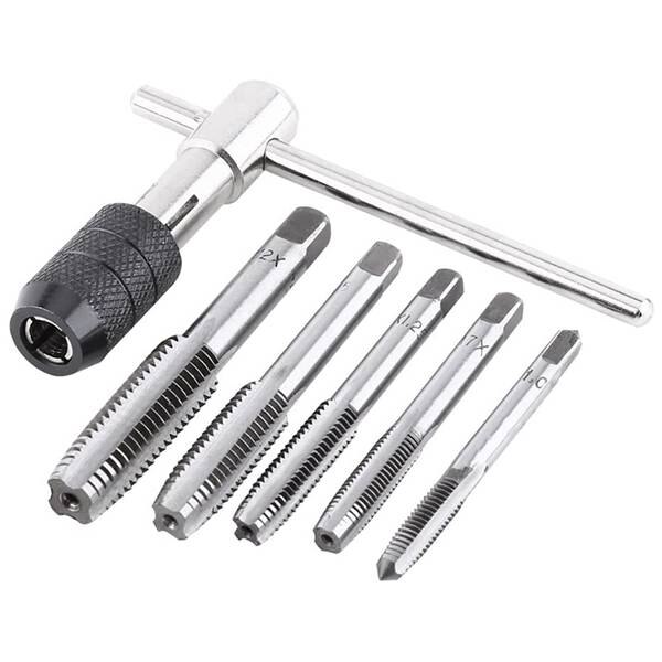 T-Handle Wrench Threading Tap Set 5Pcs Metric Thread Tap with T Tap Wrench M6-M12 Wrench Metric Hand Thread Tap