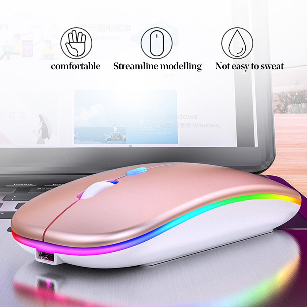 Rechargeable Wireless Mouse Computer Silent Colorful LED Mice Optical Ergonomic Gaming Mouse For Home Office PC Laptop