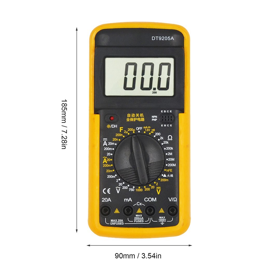 Dt9205a håndholdt digitalt multimeter 1999 tæller ac/dc spændingsstrømmodstandsmåler kapacitans test diode tester