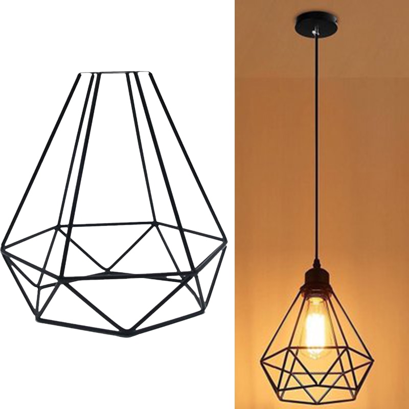 Retro Ijzer Diamant Kooi Lamp Covers Hanger Kroonluchter Edison Industriële Plafond Opknoping Bars Cafe Lamp Shades