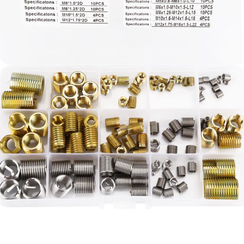 Self Tapping Thread Slotted Inserts and Steel Wire Thread Inserts Combination Set Thread Repair Tools 116Pcs/Set