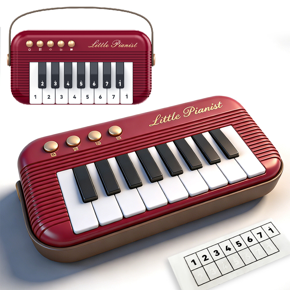 5 färger mini piano keyboard leksaker för barn, retro fickpiano, musikleksaker nybörjare, elektroniskt musikinstrument: Röd