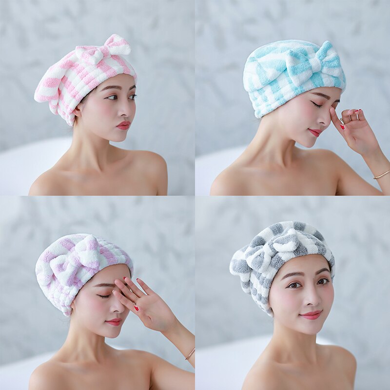 Bonnet serviette à noeud, séchage rapide des cheveux, pour femme,motif rayé, accessoire pour la salle de bain, très absorbant, pour la douche