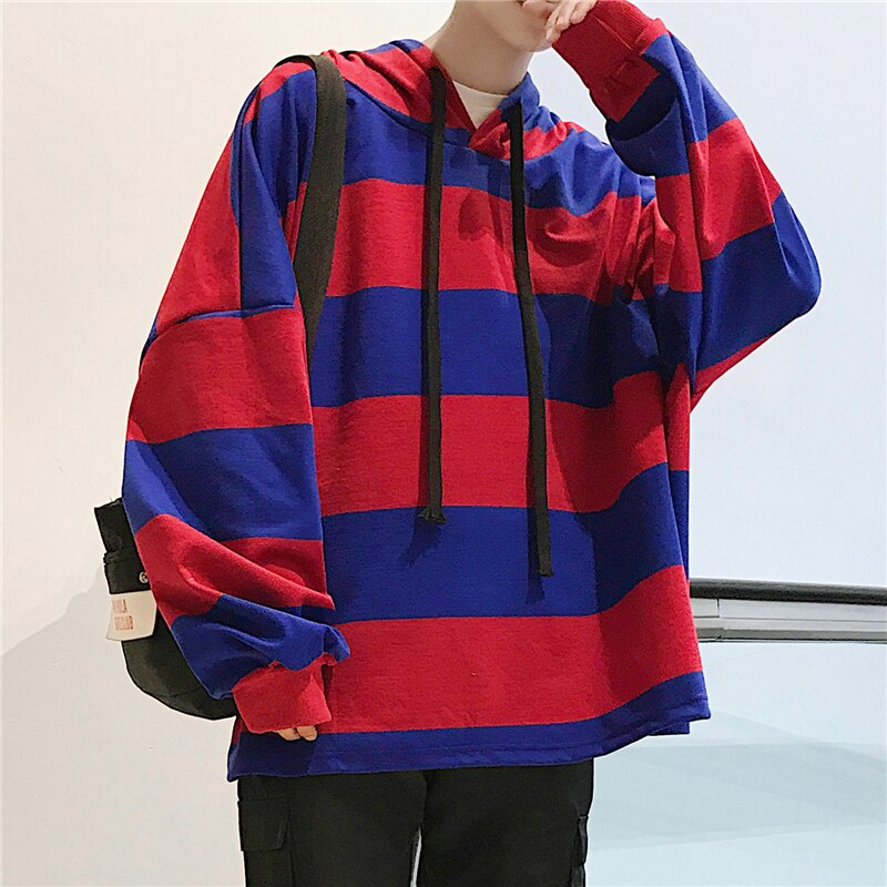 Spring And Autumn Youth Trend Japanese Wild College Wind Boys Leisure Loose Color Hooded Striped