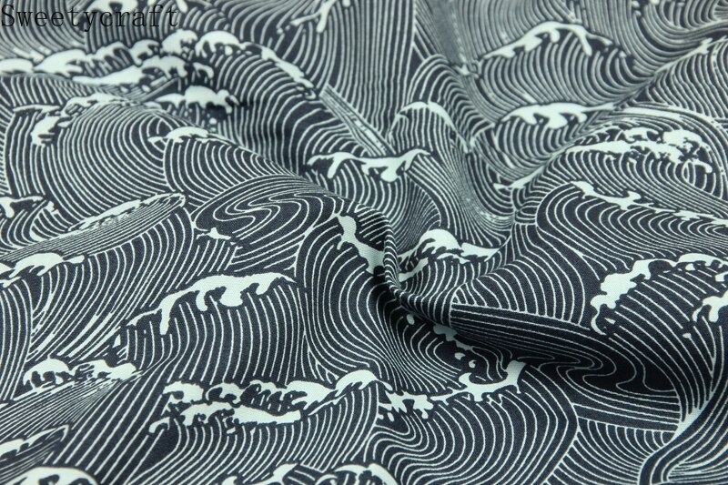 140x50cm Plain Cotton Fabric Dark Wave Printed Cloth Sewing Quilting Fabrics For Patchwork Needlework DIY Handmade Accessories