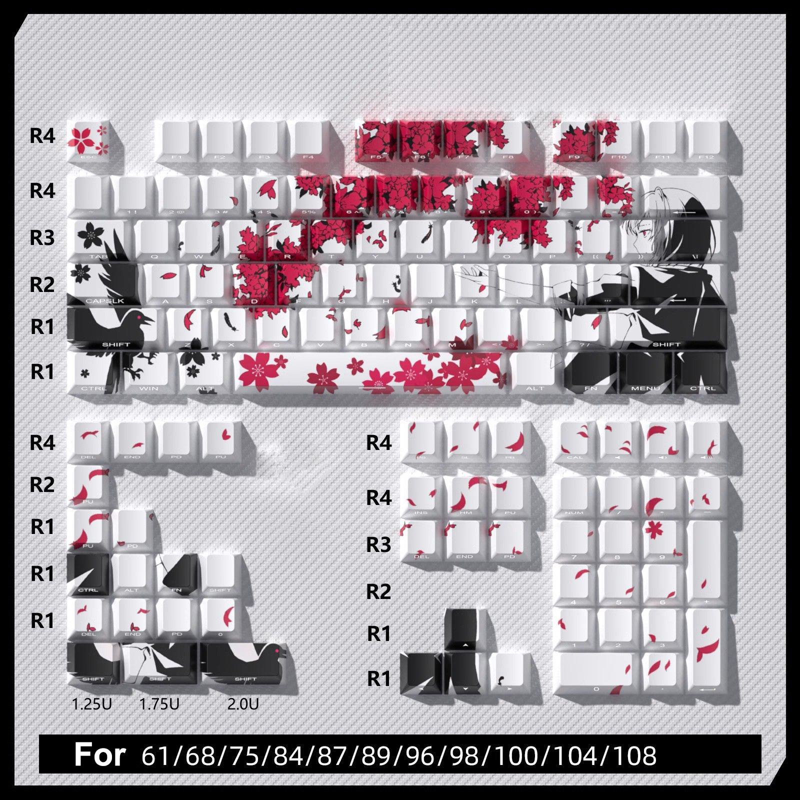 127 teclas que brilla a través de flor de ciruelo perfil de cereza Keycap PBT Keycap Dye-Sub Cherry MX interruptores para teclado mecánico de jugador: Blanco