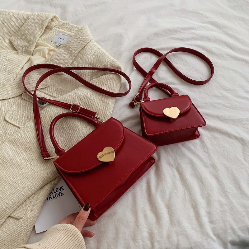 Solid Color PU Leather Mini Crossbody Bags For Women Female Shoulder Messenger Bag Lady Handbags: Red / 15.5cmX11.5cmX7cm