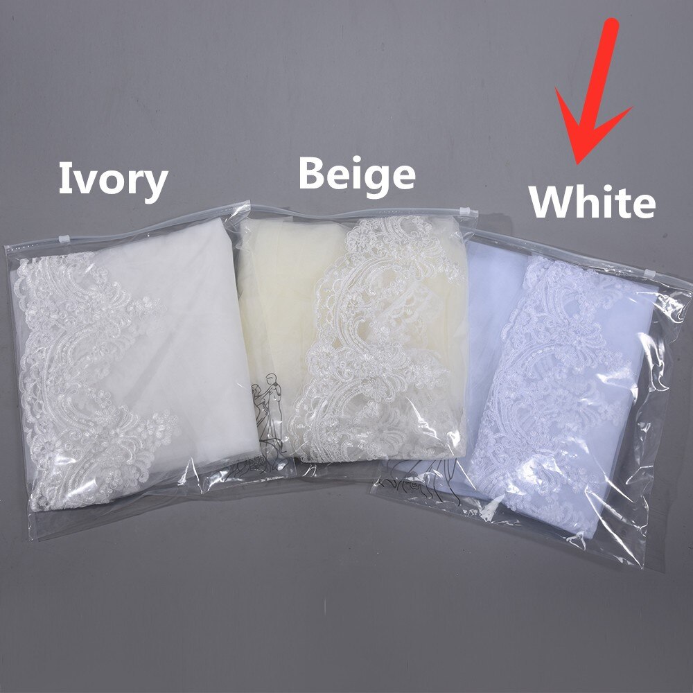 Voile de Mariage blanc ivoire, Long, 1 couche, bord en dentelle, accessoires de Mariage bon marché, 3M: WHITE