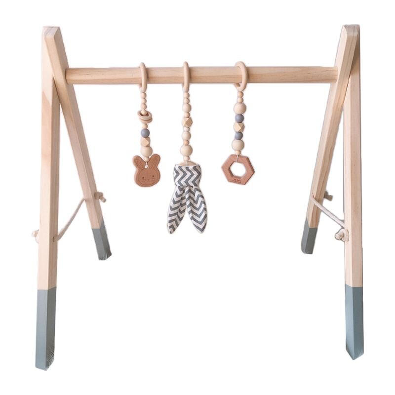 1Set Nordic Cartoon Baby Wooden Rabbit Ear Toys Pendant Gym Fitness Rack Kits