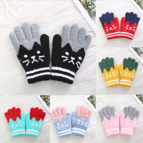 4-8Y Neue Kind Kinder Baby Mädchen Jungen Winter Gestrickte Handschuhe Cartoon Warme Handschuhe Kleinkinder Im Freien Cartoon Katzen Niedlich Handschuhe