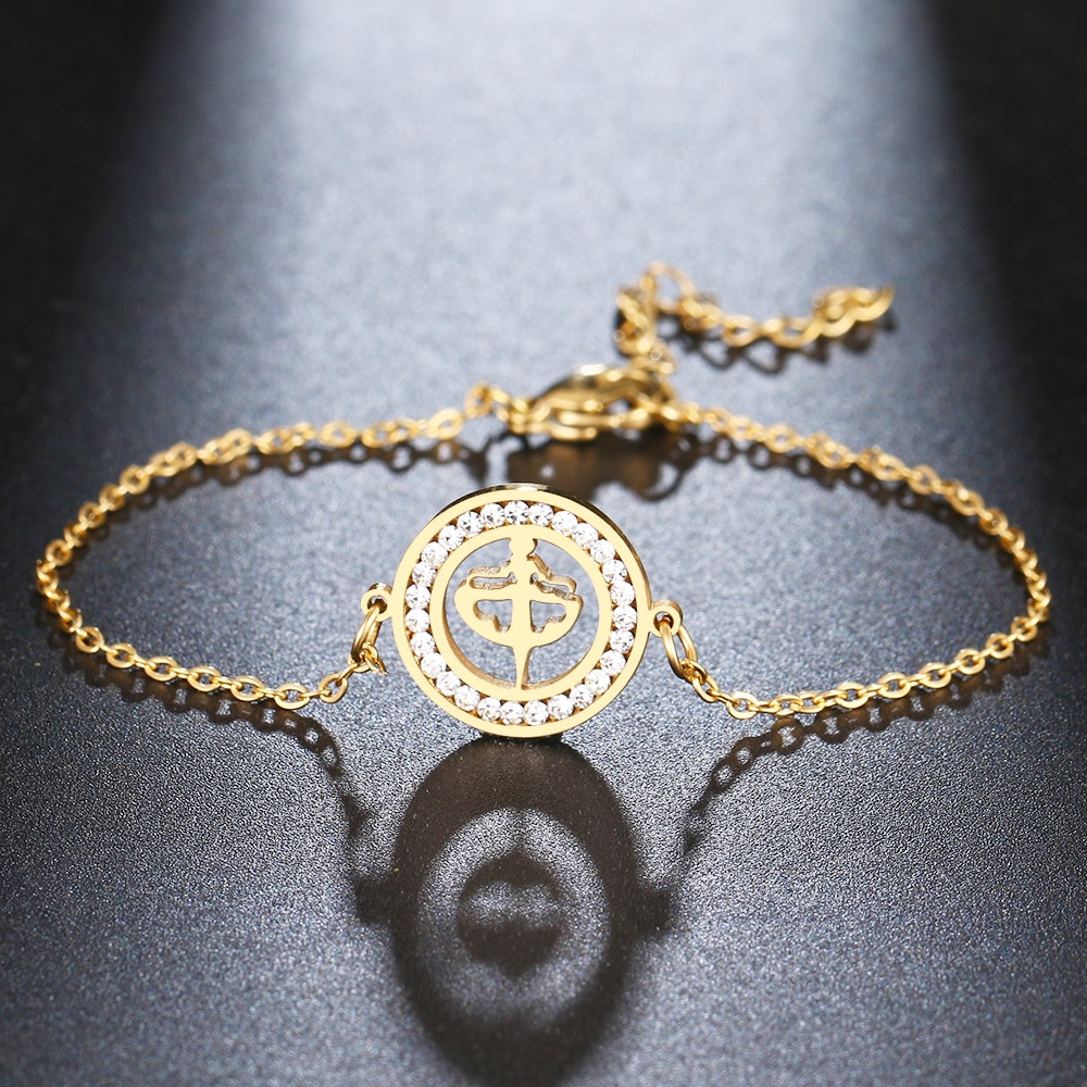 CACANA 316L Stainless Steel For Women Crystal Bracelet Ballet Girl Round Bracelets Gold Color Engagement Jewelry