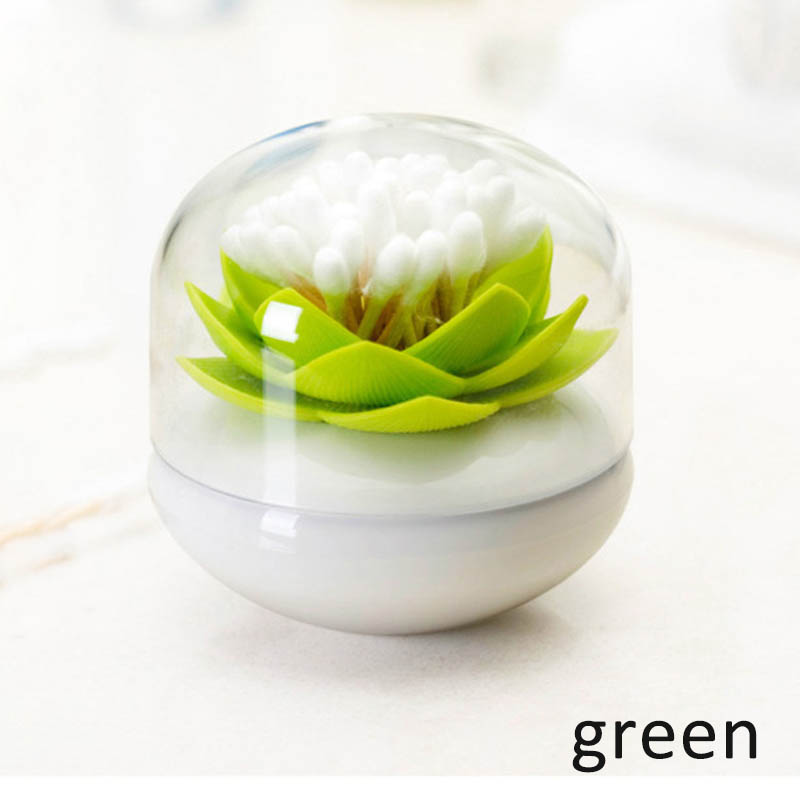 Porte-coton 2 en 1 distributeur de q-tip en forme de Lotus porte-coton support pour cure-dents: green
