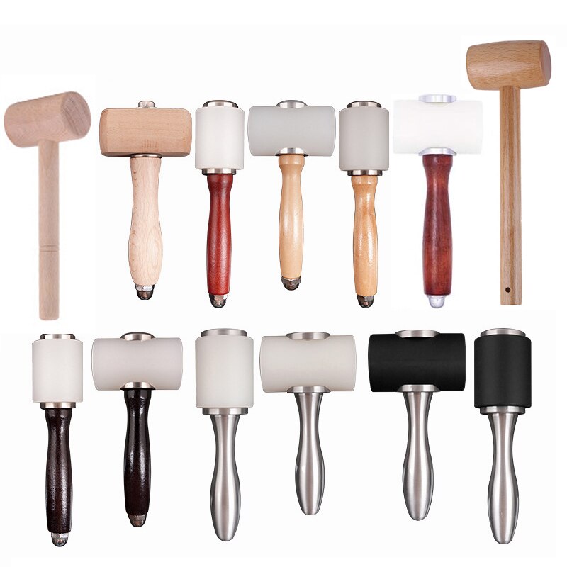 LMDZ 16 stili artigianato in pelle martello da intaglio manico in legno martello in Nylon punzonatura utensili da taglio per timbratura cucire pelle bovina