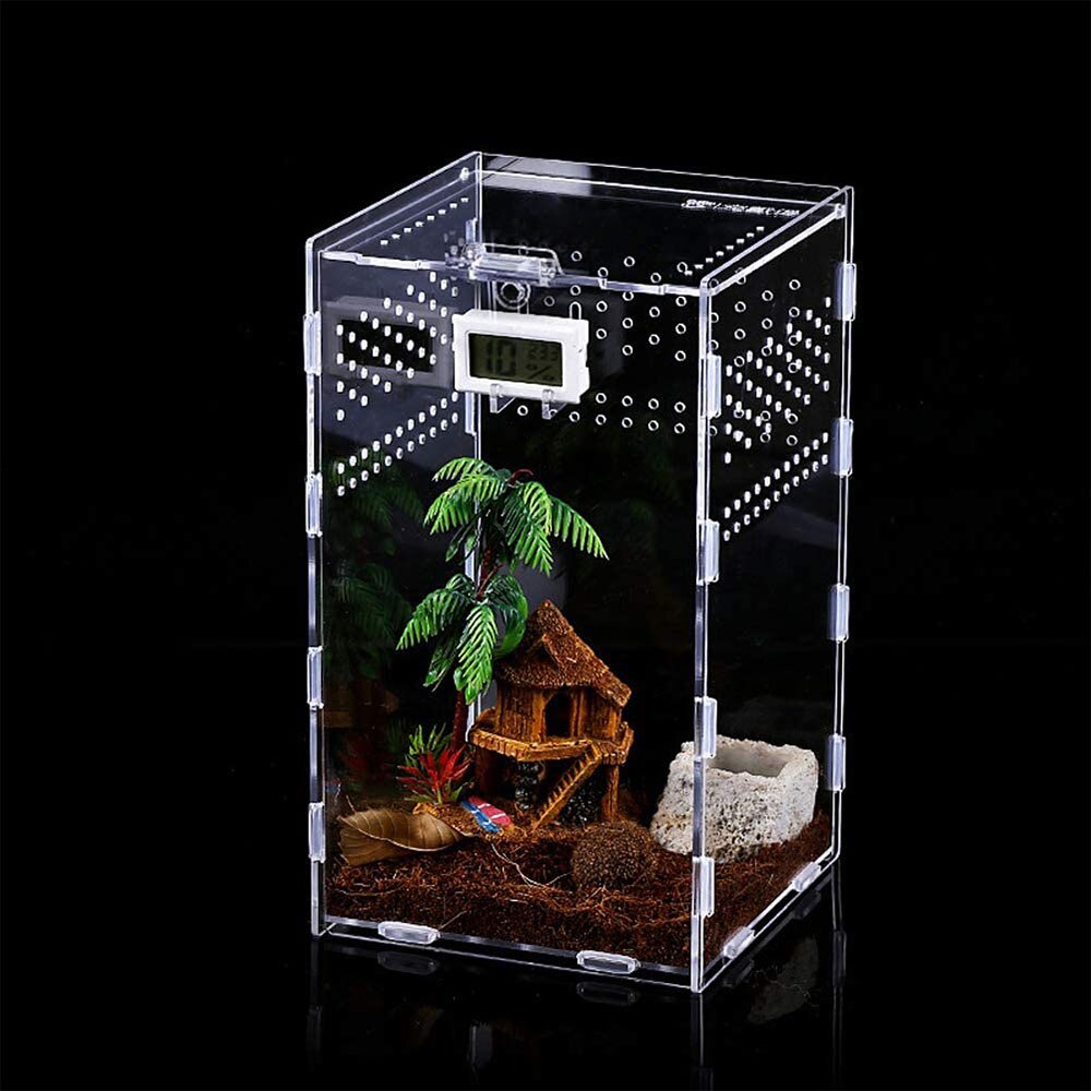 Reptile Breeding Box Acrylic Transparent Sliding Cover Reptile Tank Insect Spiders Tortoise Lizard Feeding Box Terrarium