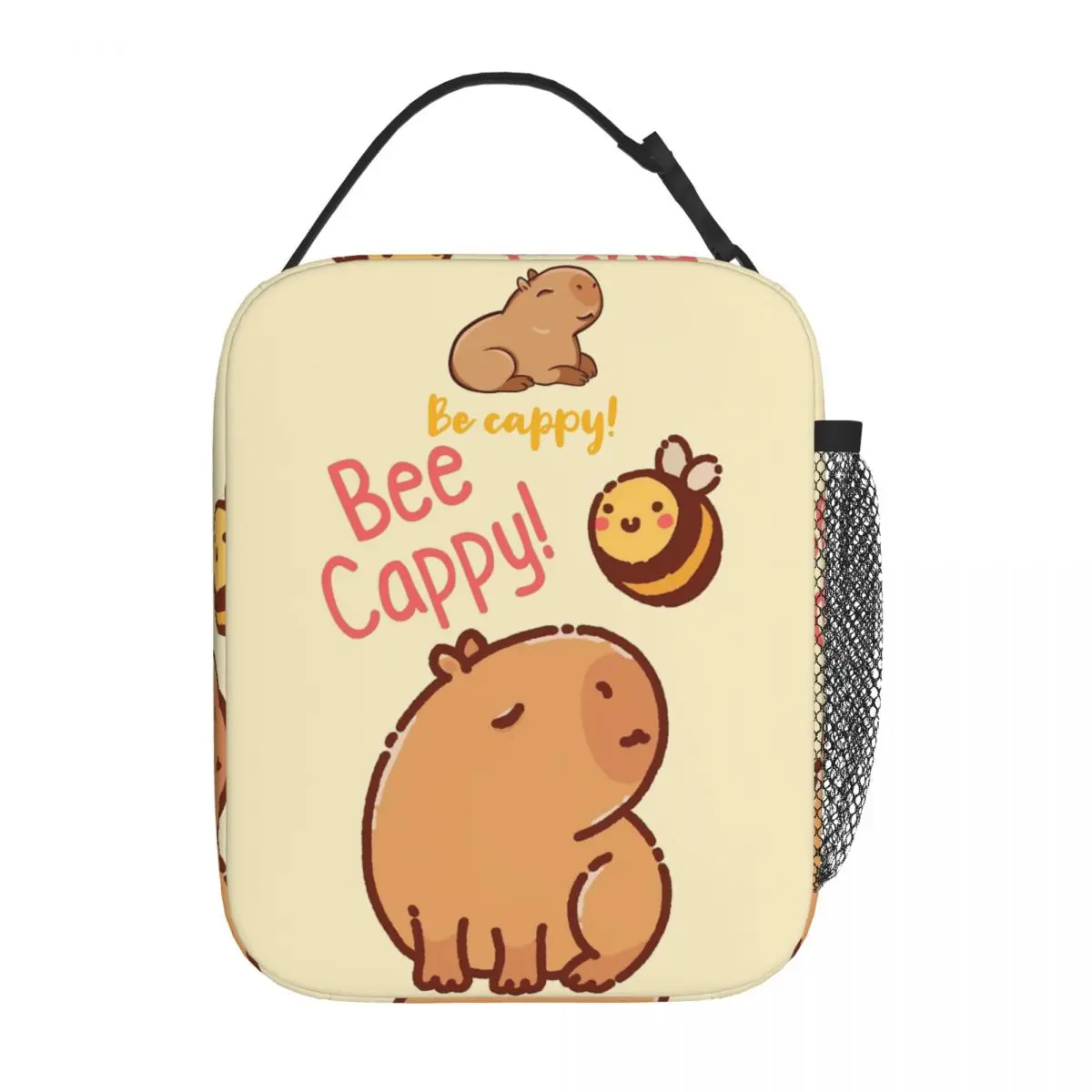 Bee And Capybara Thermal Insulated Lunch Bags for Travel Bee Cappy Reusable Food Container Bags Cooler Thermal Lunch Boxes: Beige