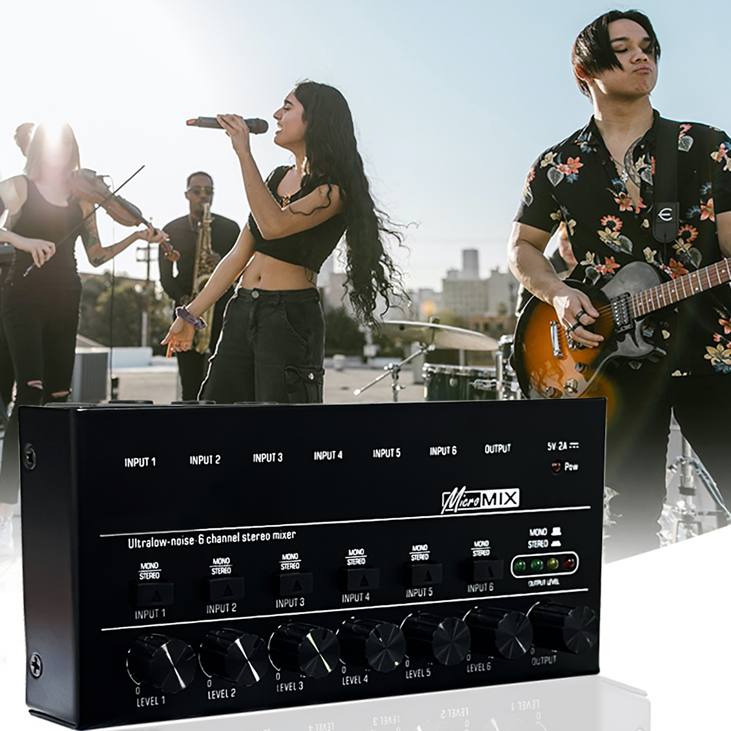 Ultra Low-Noise 6 Channels Audio Mixer Sound Mixer Stereo Mixer 6.35MM Portable USB Powered for Recording