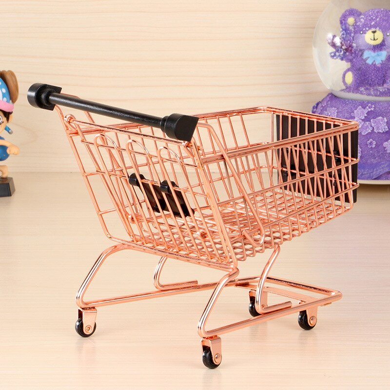 Winkelwagentje Creatieve Mini Winkelwagen Opbergdoos Object Opslag Mand Smeedijzeren Metalen Supermarkt Trolley Mand