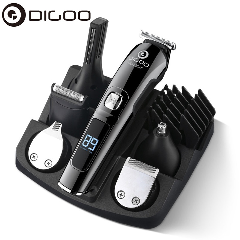 DIGOO 16-in-1 LCD Display Hair Trimmer - 600mAh USB Rechargeable Electric Groomer for Beard, Nose/Ear, Body Hair