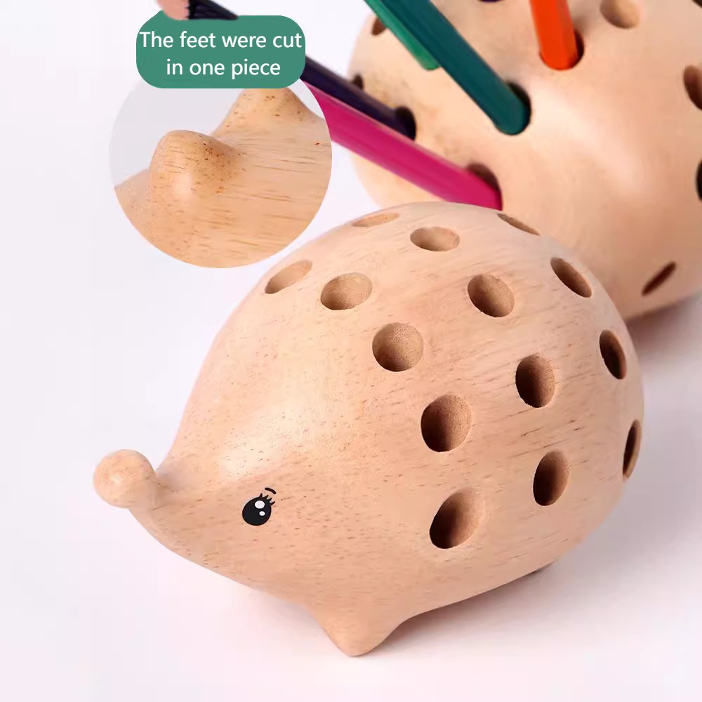 Portalápices de erizo con 21 agujeros, juego de soporte para lápices artísticos de madera, decoración de mesa de superficie lisa, contenedor para bolígrafos, almacenamiento de escritorio