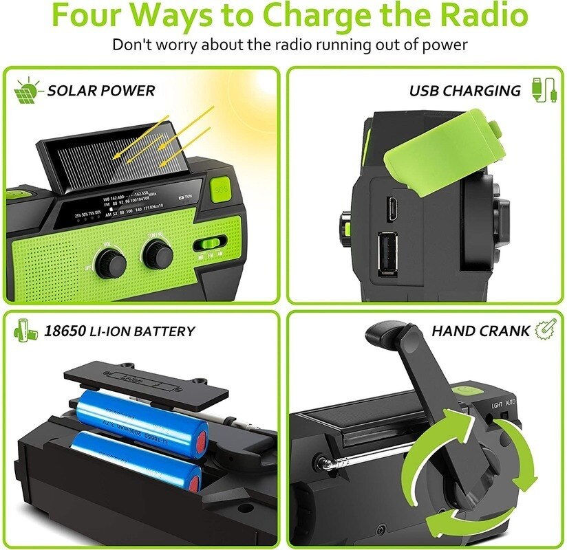 Multifunctional Radio Hand Crank Solar Crank Dynamo Powered AM/FM/WB Weather Radio with Led Lights 4000 MAh Power Bank SOS