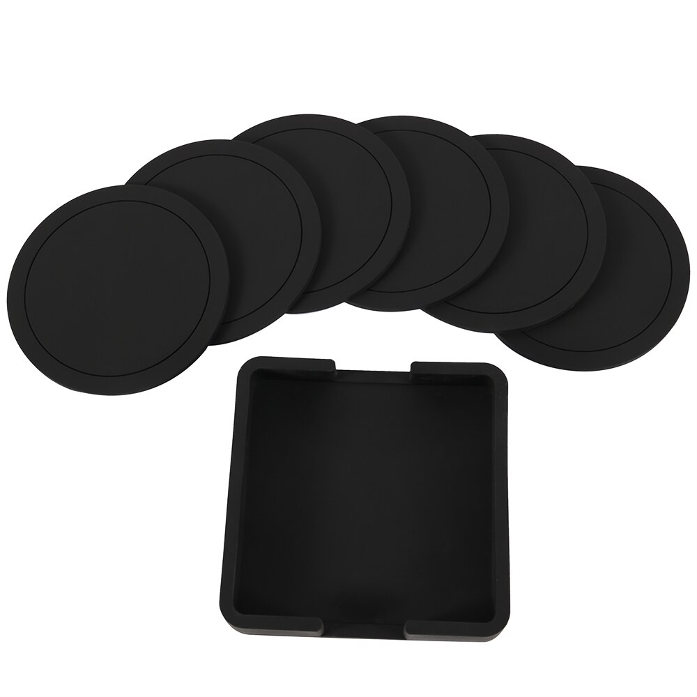 7PCS Black Round Silicone Mat Pads for Cup Glass Insulation Eco-Friendly Pads Home Kitchen Dining Table Decoration Pads: Default Title