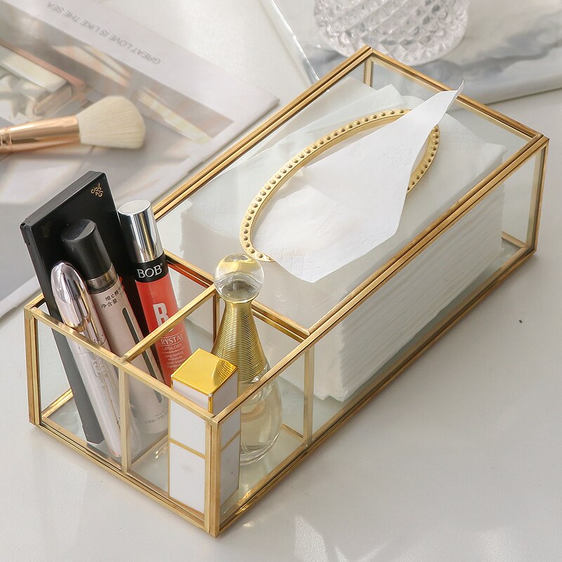 European Style Glass Tissue Box Holder Nordic Luxury Handkerchief Toilet Paper Holder Tissue Case Storage Box Living Room Decor