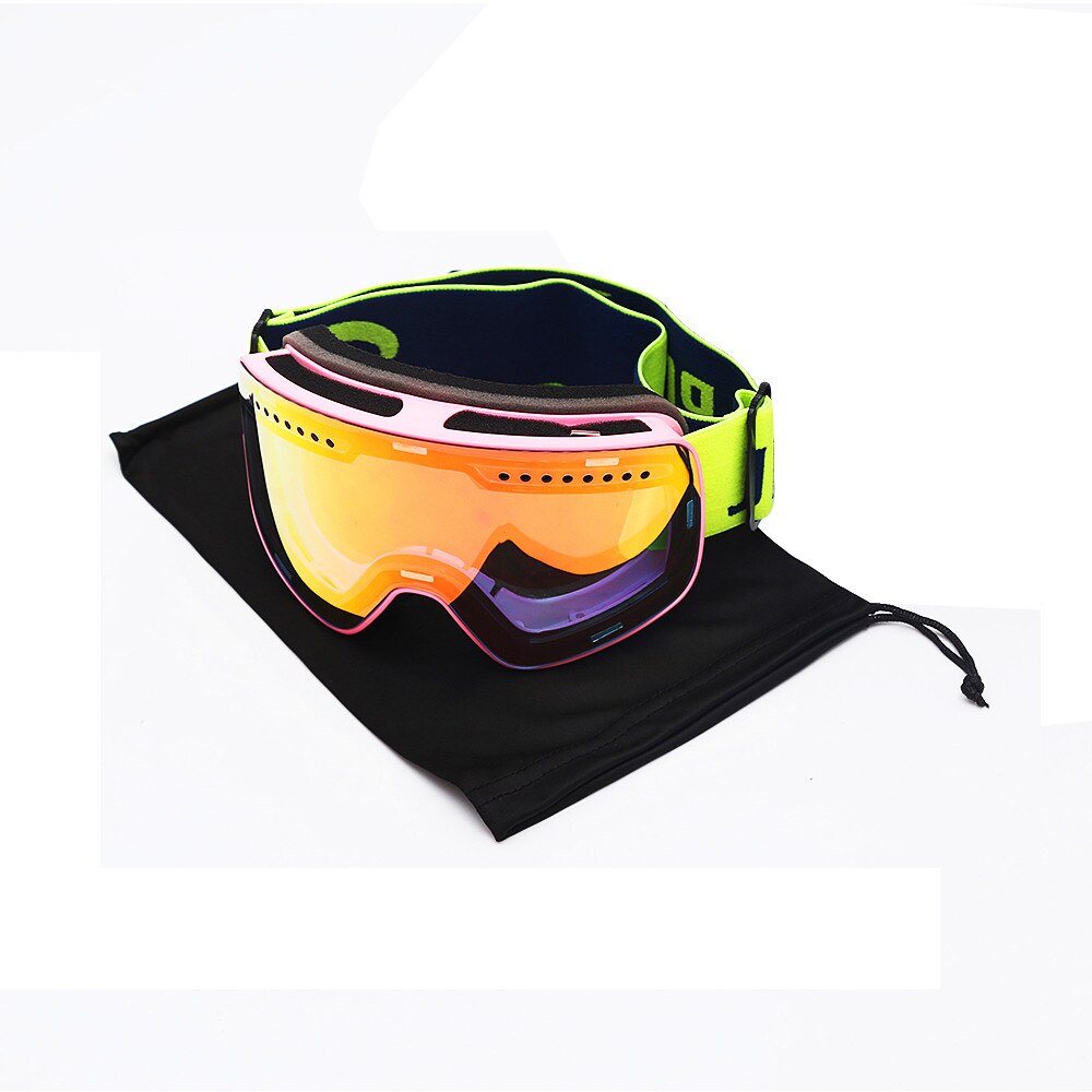 Gafas de esquí de doble capa, de lentes, gafas de invierno para nieve, deportes, Snowboard, protección UV antiniebla, máscara de esquí para adultos, imán: Pink