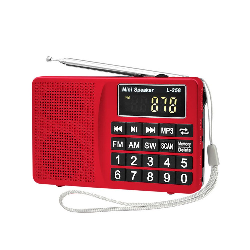 Bass Mini radio con pantalla digital SW FM portátil MP3 Insertar tarjeta gran botón fácil de operar altavoz multibanda de carga USB