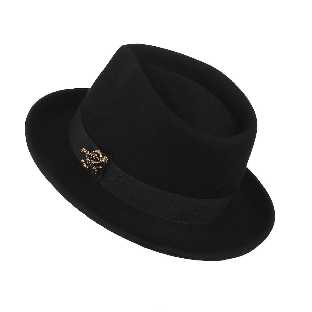 Men's Retro Scorpion Black Fedoras Hat Male Wool Gentlemen's Jazz Fedora Cap Church Party Banquet Vintage Hats H7212: Default Title