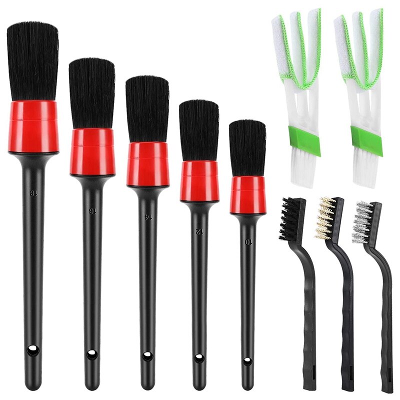 New10Pcs Auto Car Detailing Brush Set Car Interior Cleaning Kit Includes 5 Detail Brush,3 Wire Brush, 2 Air Vent Brush