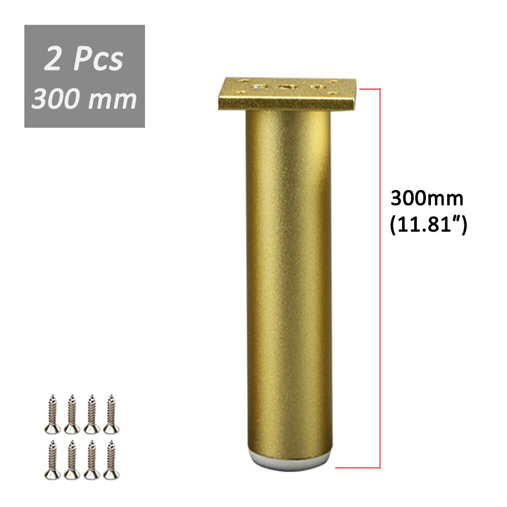 Pieds de meubles modernes en aluminium, 80-300mm, 2/4 pièces, réglables, couleur or, pour canapé, meuble TV, commode, lits: 2Pc 300mm with screw