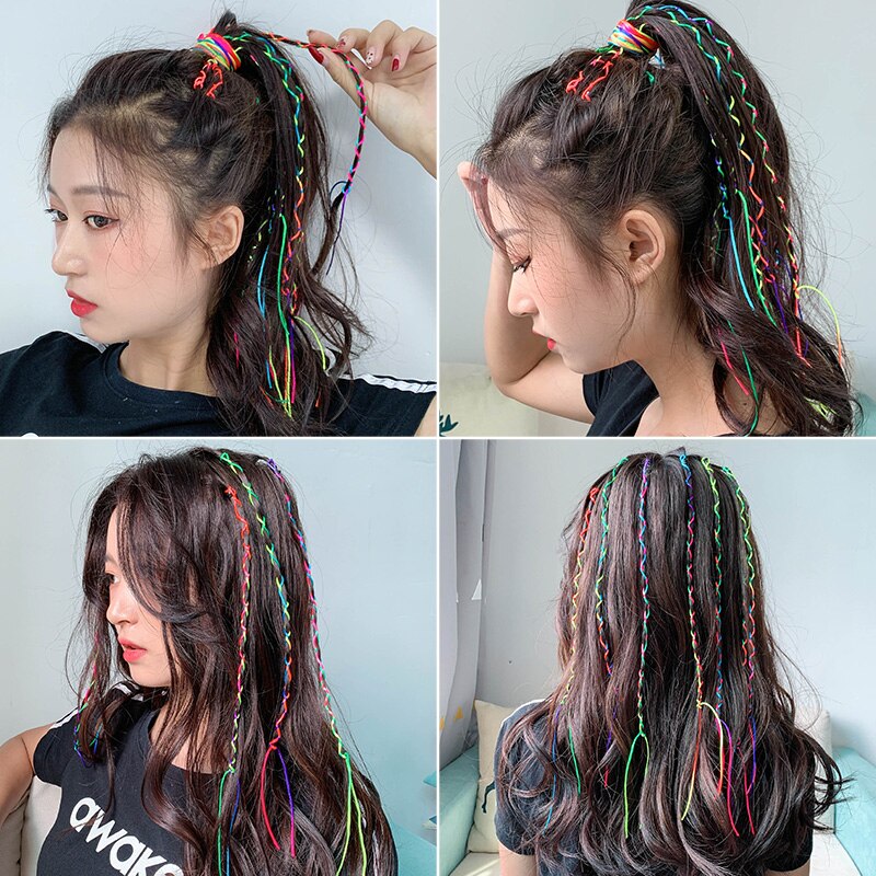 Pelucas de arcoíris para niños, cinta de pelo trenzada colorida, cinta para el pelo trenzada