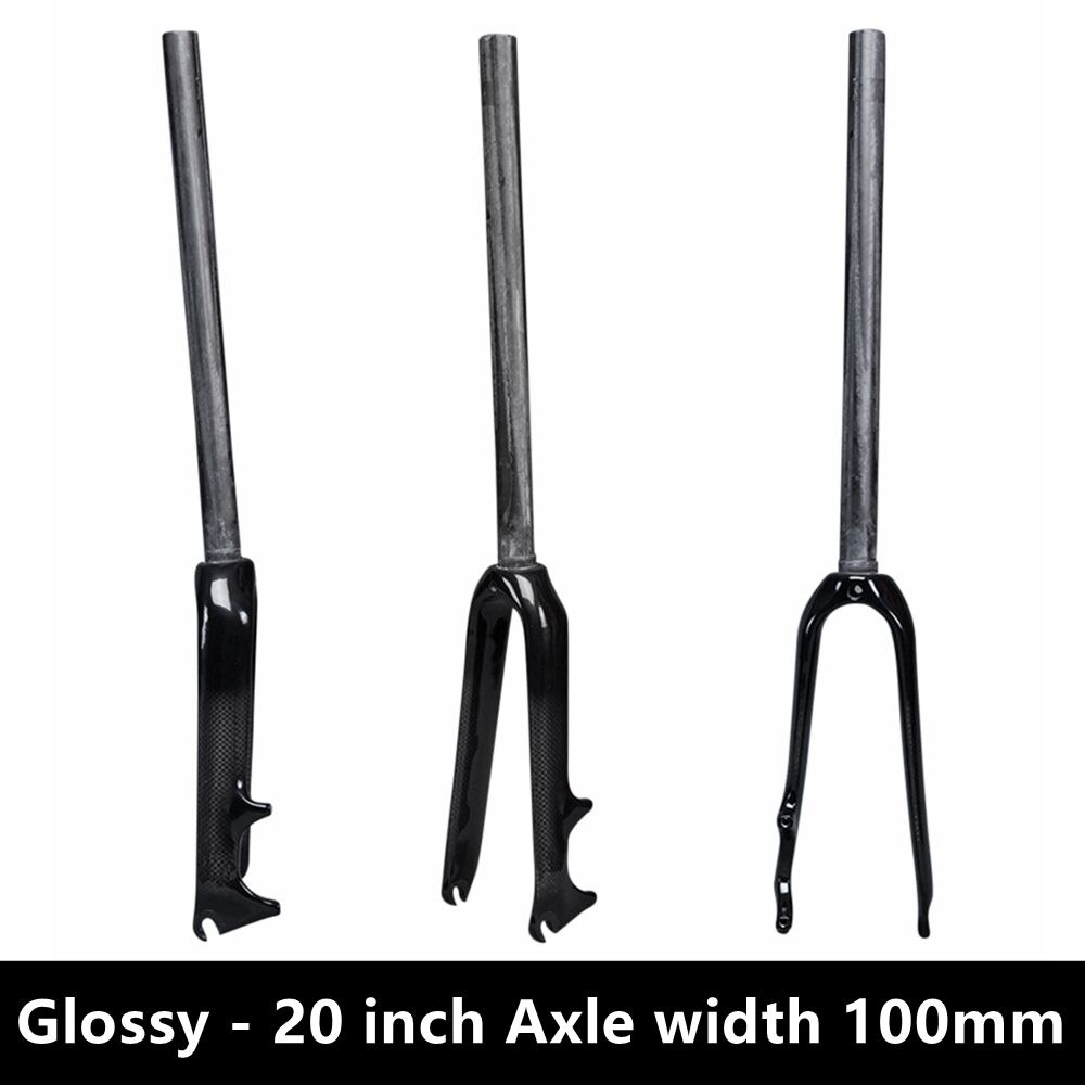Glanzende/matte 3k carbonvezel opvouwbare bmx-fietsvork voorvork 14 16 18 20 22 inch stuurbuis 28.6mm schijfremmen: Glans 20 inch 100mm