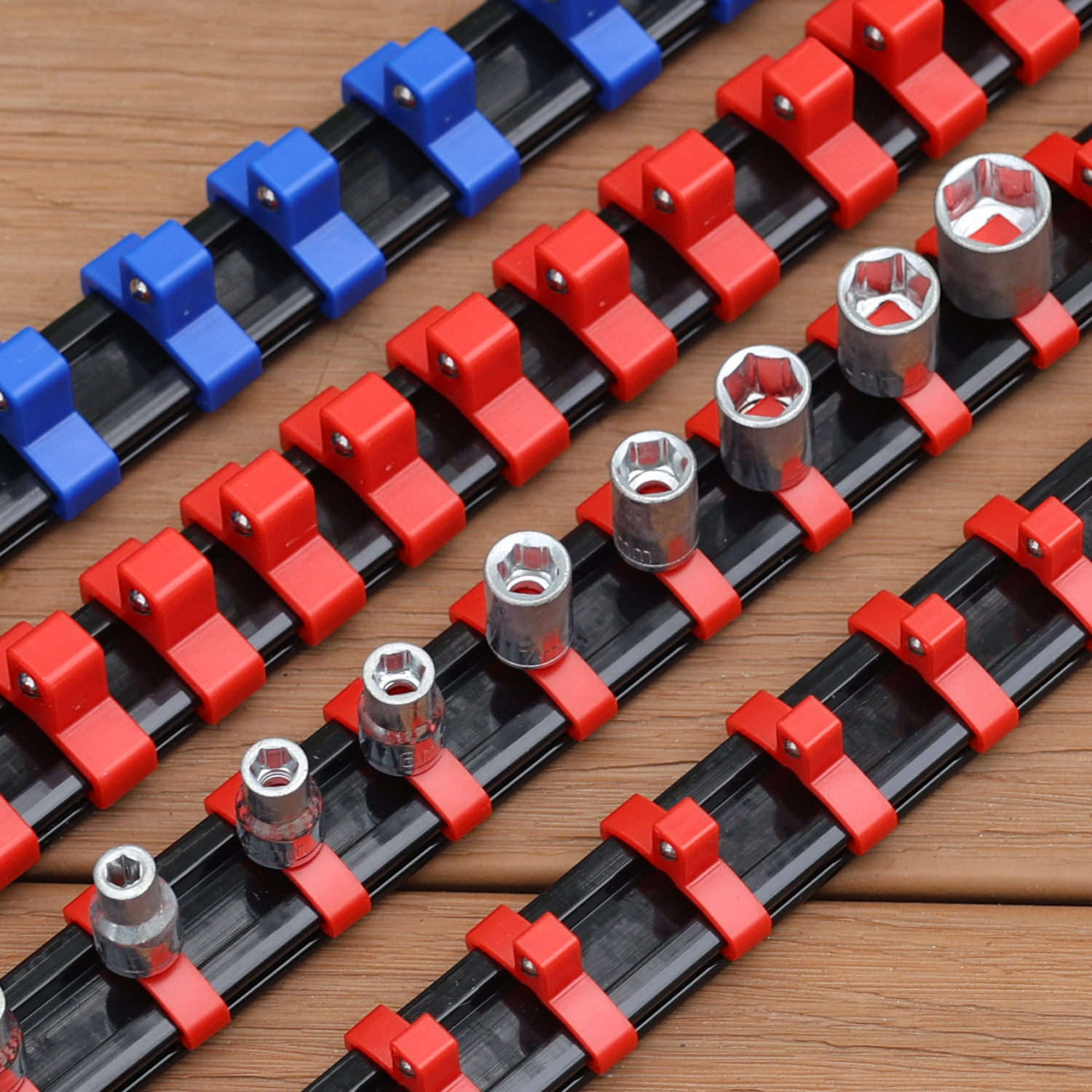S/m /l 360 ° draaibare doppen organizer plastic universele verstelbare doppenklemhouder muursleutel rail rekken reparatiegereedschap
