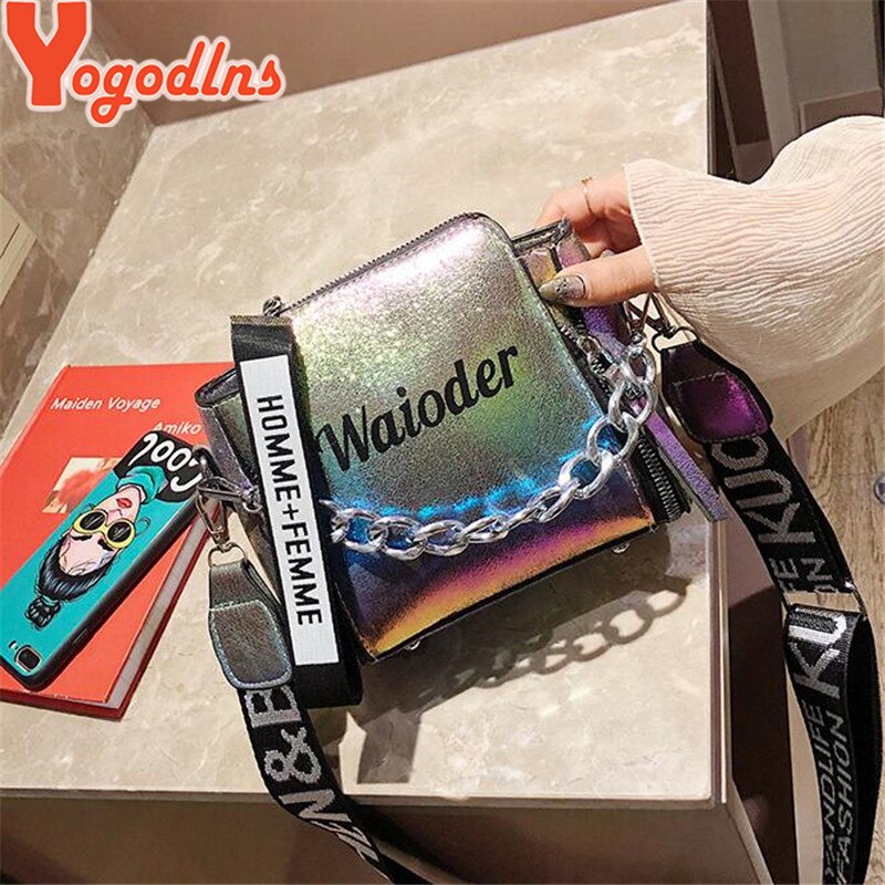 Yogodlns Tide Ladies Letter Handbags Wide Strap Chains Shoulder Bag Women Crossbody Bags Bolsa Girls Small Purse