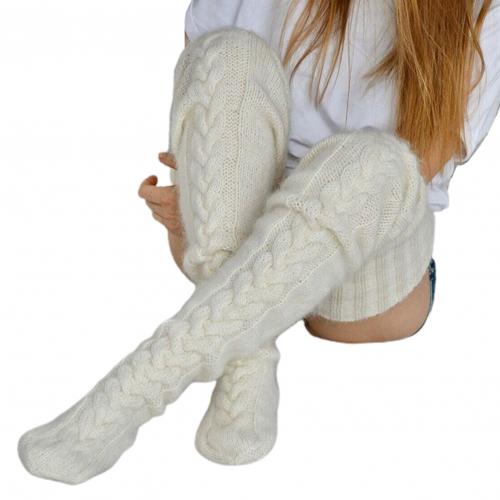 Varme støvler lange sokker benvarmere kvinder ensfarvet strikkede ekstra lange sokker over knæ lårstrømper benvarmere: Beige