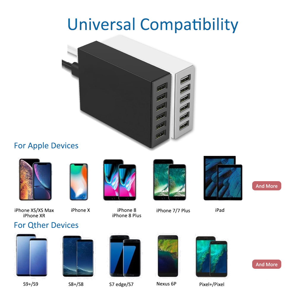 ILEPO-cargador de pared Universal para teléfono móvil, dispositivo de carga rápida con 6 puertos USB, HUB Multi USB QC 3,0, 60W, para iPhone 12