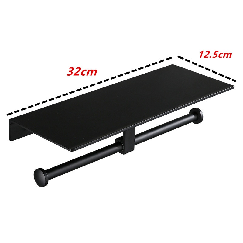 Matte Black Double Toilet Roll Paper Holder Bathroom Accessories WC Towel Holder Rack Shelf Aluminum Material