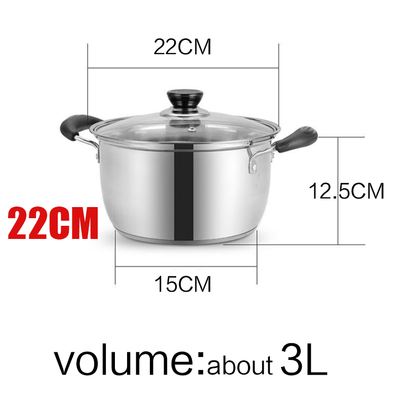 1 stk rustfrit stål dobbeltbund gryde suppe gryde ikke-magnetisk gryde multi-purpose køkkengrej non-stick gryde: A -22cm 3l