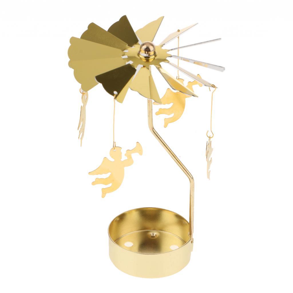 Weihnachten Windmühle Dekor rotierende Kerze Teelichthalter Kerzenständer Ornament-Schneeflocken Elf Stern Herz Baum Rentier: Silber
