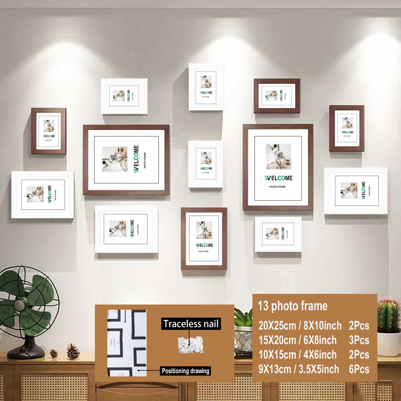 13pcs Wood Photo Frames for Wall Decoration items Home Office Festival Decoration Commemorative Picture Frame: Burgundy