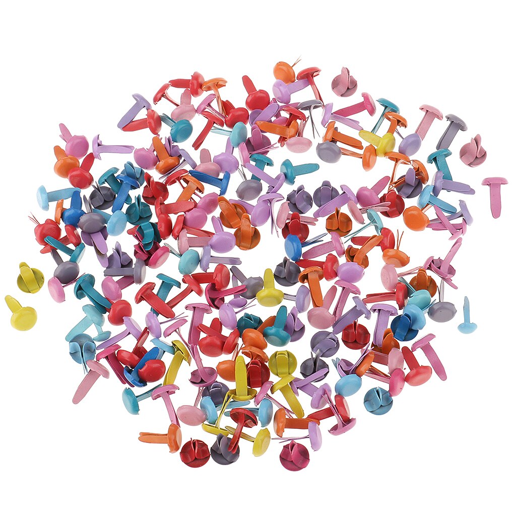 200 Brads Fermacarte Metallici Rotondi Multicolore 4,5x8 Mm Per Scrapbooking, Card Making E Attività Fai Da Te