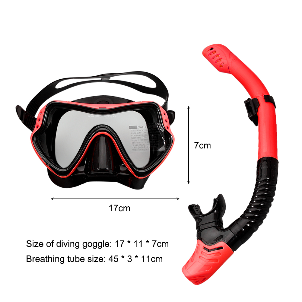 Scuba Diving Mask Snorkeling Snorkel Set Adult Silicone Anti-fog Goggles Glasses Swimming Pool Equipment Diving: RedA