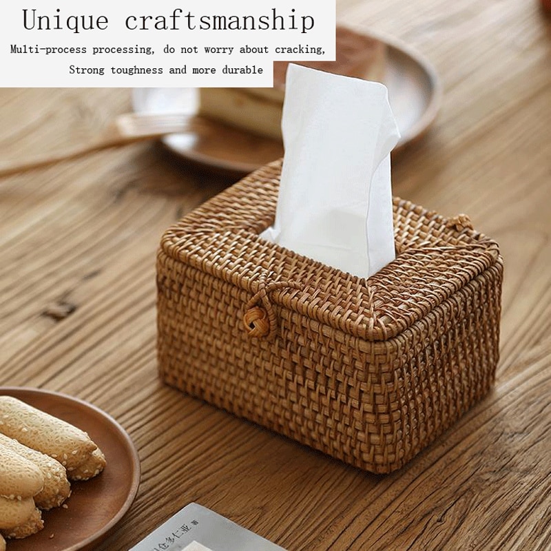 Rattan Tissue Box Home Decoration Handmade Desktop Tissue Rattan Tissue Box For Barthroom,Home,Hotel And Office