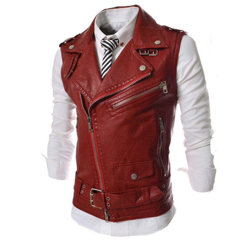 Summer Mens Casual Vest PU Leather Lapel Collar Male Zipper Vest Slim Fit Sleeveless Chalecos Para Hombre