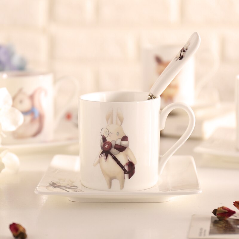 BN01037 European style Cute Animal coffee cup set 200ml good bone china coffee cup and saucer herbal tea cup set,indie hipster: Glass Rabbit